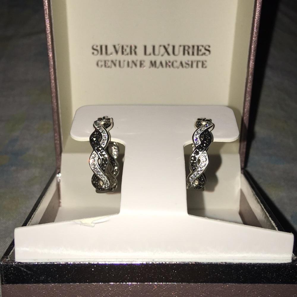 Silver Luxuries Genuine Marcasite Hoop Earrings